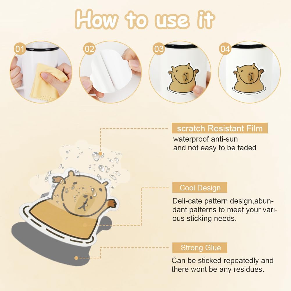 Thumbnail 3 de Vicloon Cute Capybara Stickers – Waterproof PVC vinyl stickers for laptops, phones & more