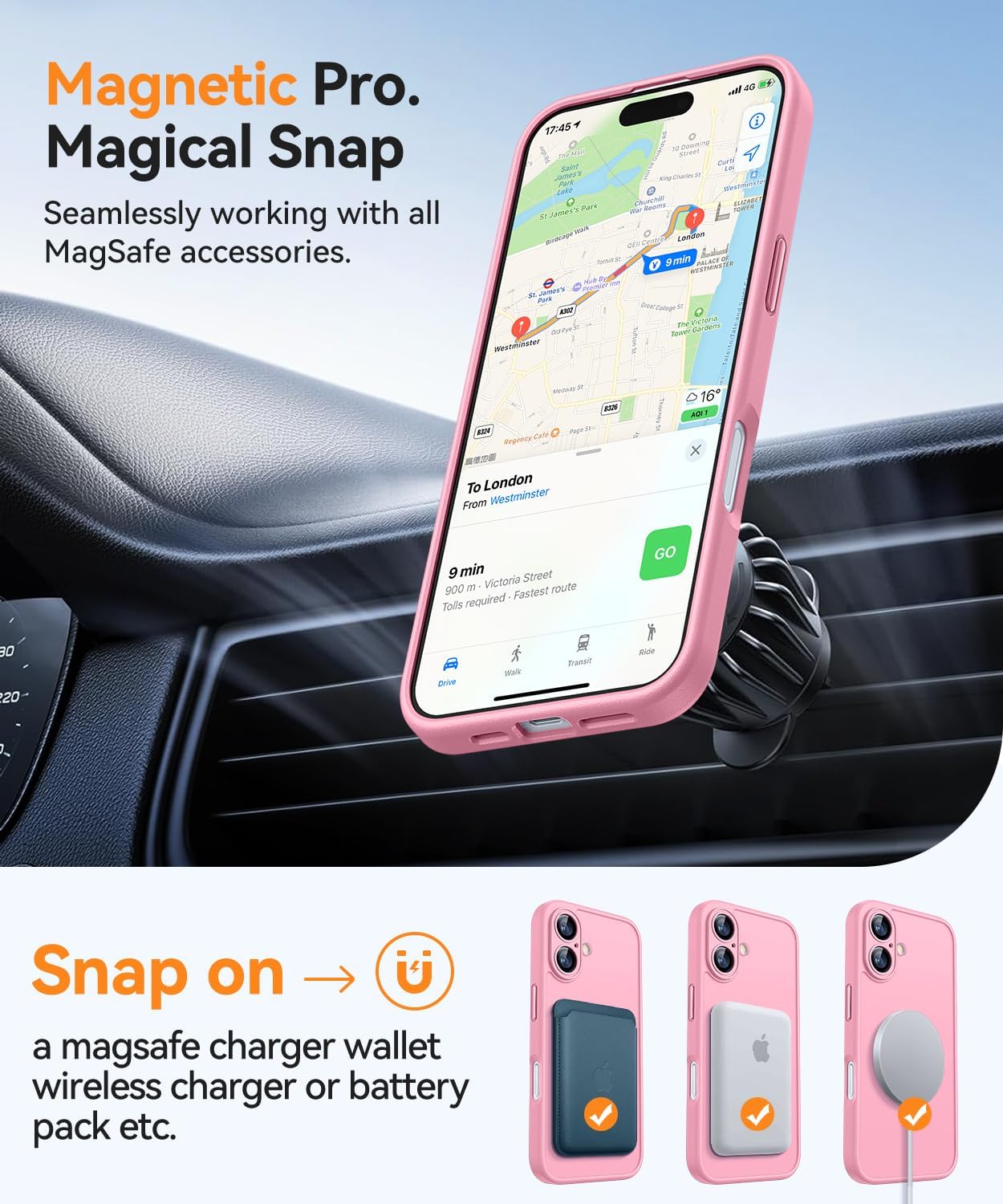 Thumbnail 3 de Coque magnétique CANSHN pour iPhone 16 (6,1 pouces) compatible MagSafe – rosé, protection caméra