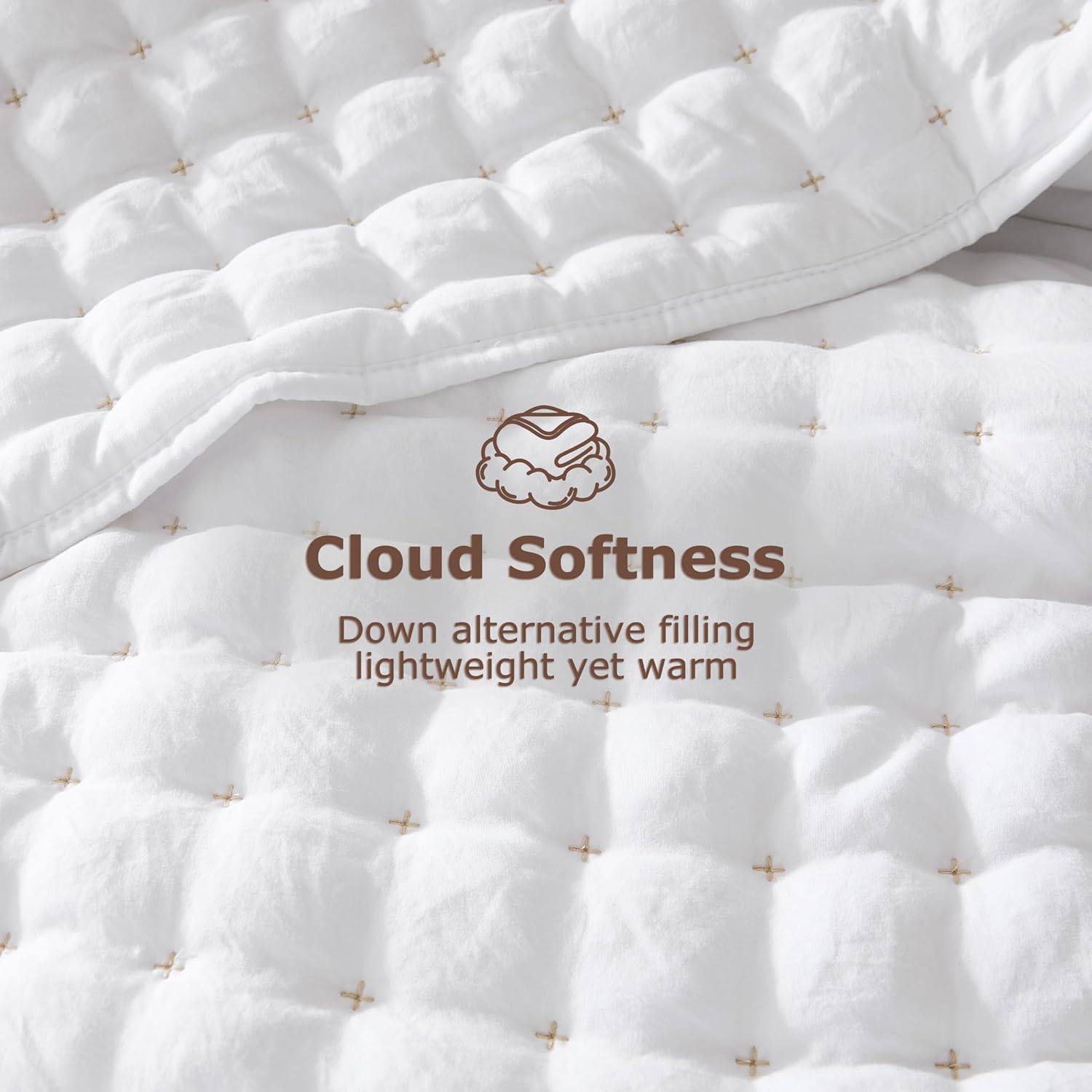 Thumbnail 3 de WDCOZY White King Size Quilt Bedding Set — 3-Piece Lightweight Comforter with Shams