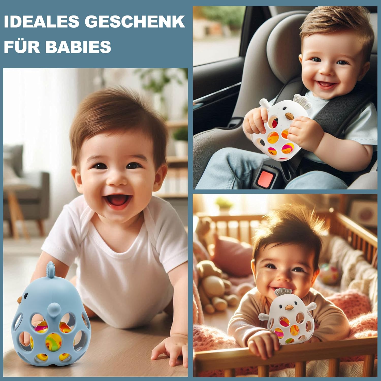 Thumbnail 3 de farout Montessori Beißring & Rassel für Babys – Sensorik Spielzeug aus Silikon, Zahnungshilfe und Greifball