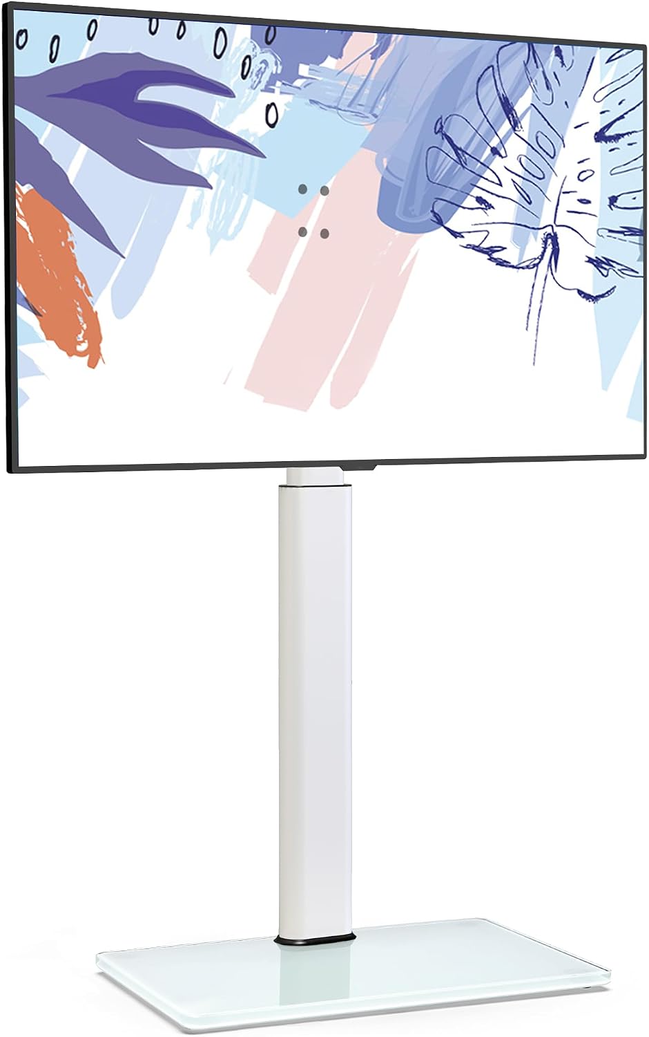 Detalle de FITUEYES TV Ständer mit Glasboden für 32–60 Zoll Fernseher, höhenverstellbar bis 1240 mm, max. 30 kg, VESA bis 600×400 mm – Weiß