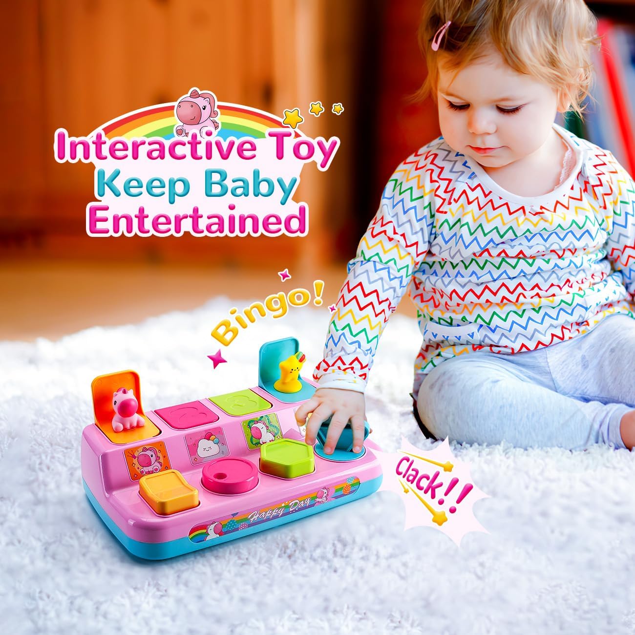 Detalle de HahaGift Pop Up Toys: Unicorn Cause and Effect Toy for Babies and Toddlers