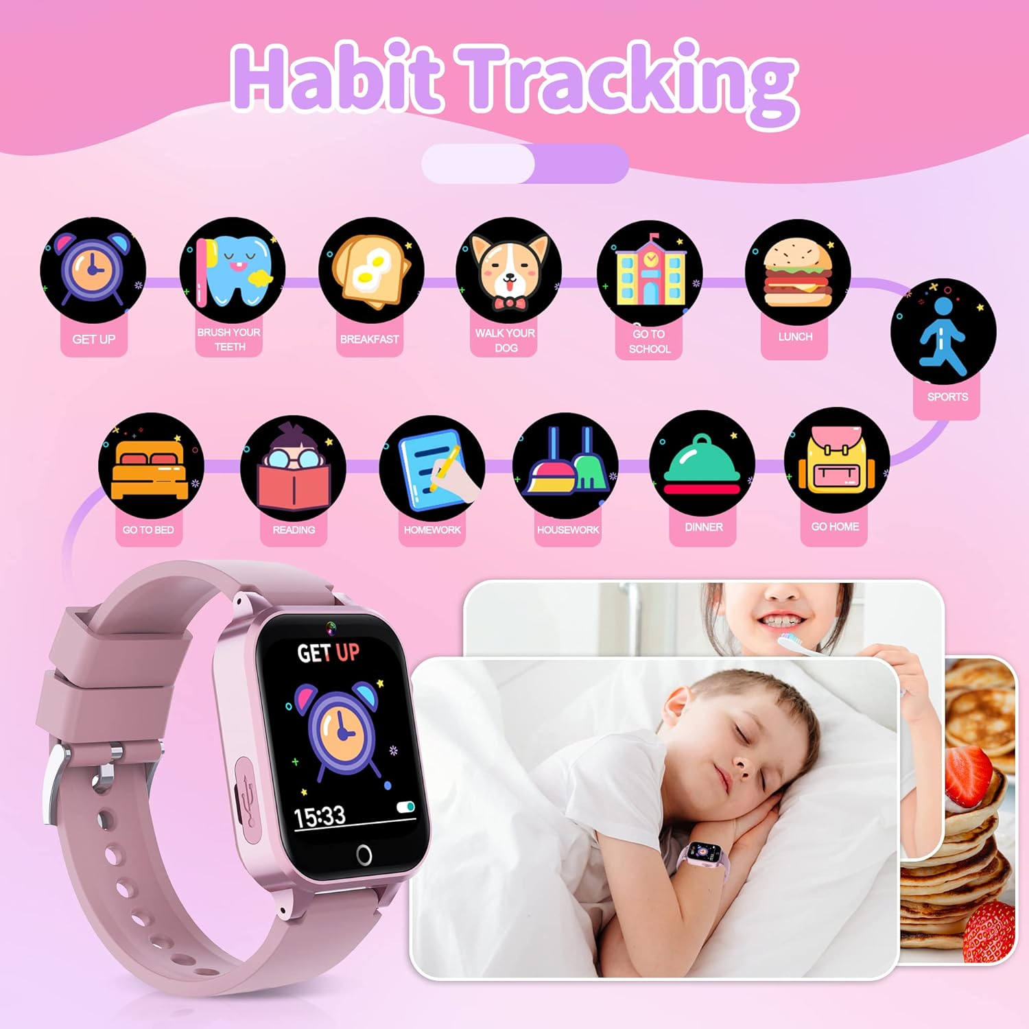 Detalle 2 de YEDASAH Montre Connectée Enfant 39 Jeux – HD Caméra, Musique MP3, Anglais et Livres Audio, Podomètre, Mode École, Réveil et Chronomètre