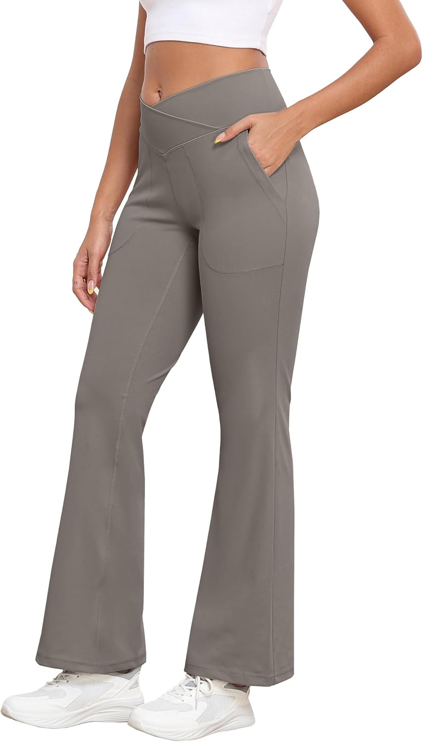Detalle de GRECERELLE Womens Yoga Pants Trousers with Crossover High Waist and Pockets