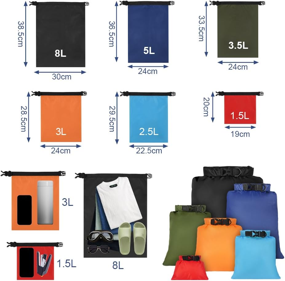 Detalle 2 de vsshe Waterproof Dry Bags 6PCS (1.5L–8L) – lightweight waterproof dry bag set for kayaking, rafting and hiking