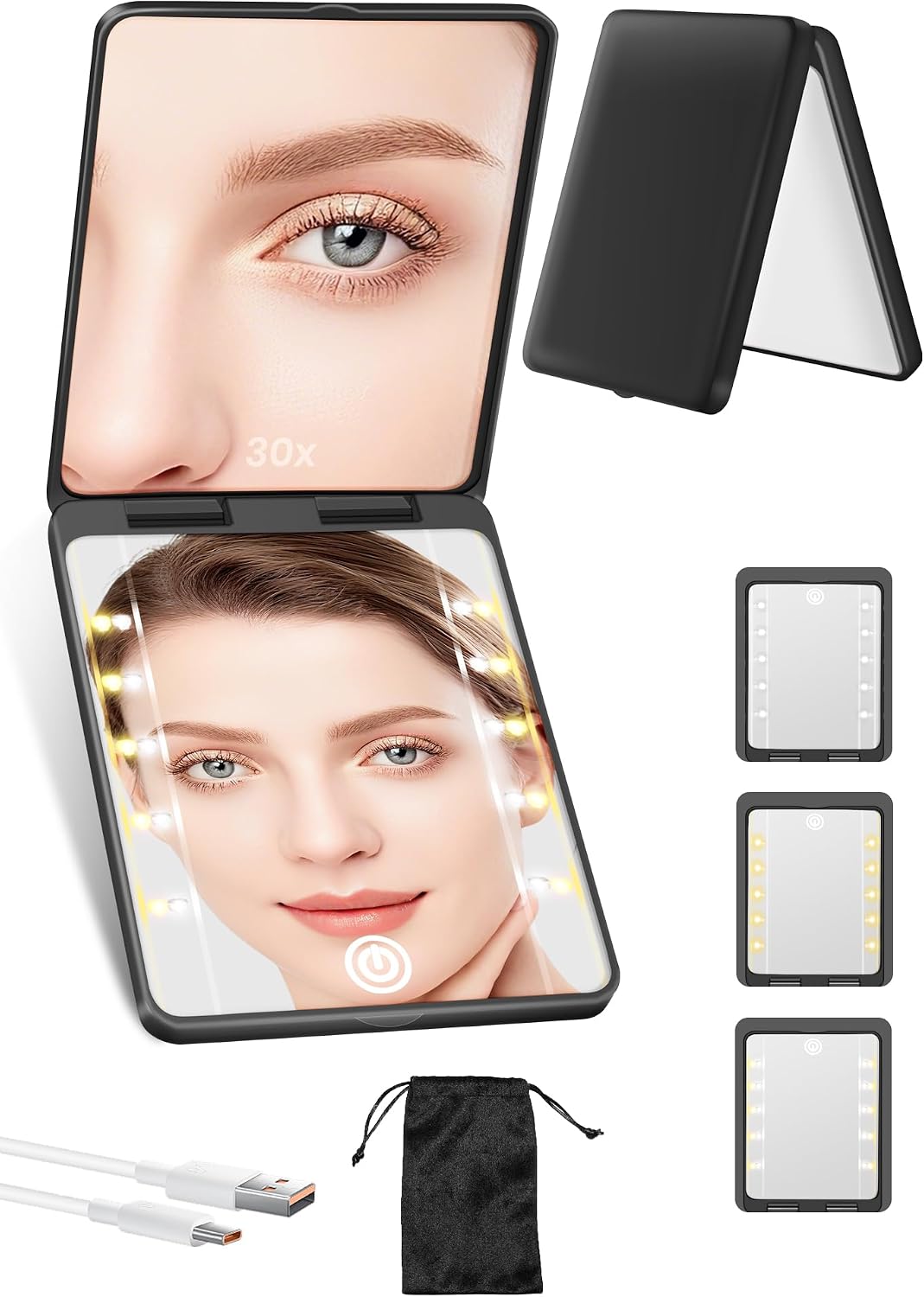 Detalle de SisKokoro 30X Rechargeable Lighted Makeup Mirror, Black