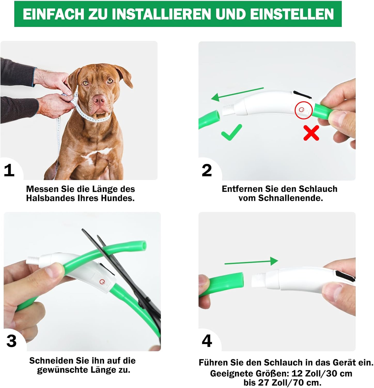 Detalle 2 de Leuchthalsband Hund 70 cm USB, grün