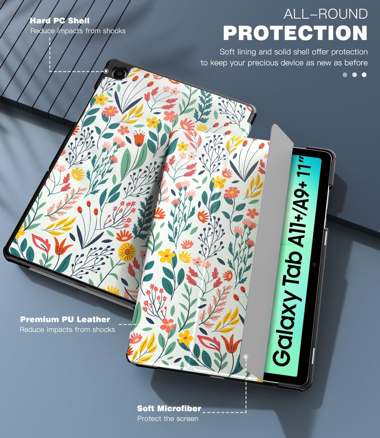 Thumbnail 5 de TiMOVO Slim Stand Case for Samsung Galaxy Tab A11+ / A9+ 11 Inch (Auto Wake/Sleep) – Flowers