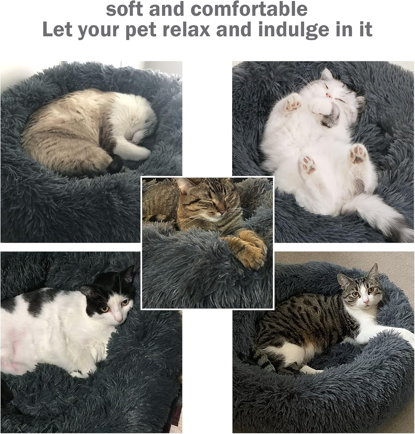 Thumbnail 2 de Hundebett/Katzenbett Donut rund aus Plüsch – waschbar S bis XXL, Hellgrau