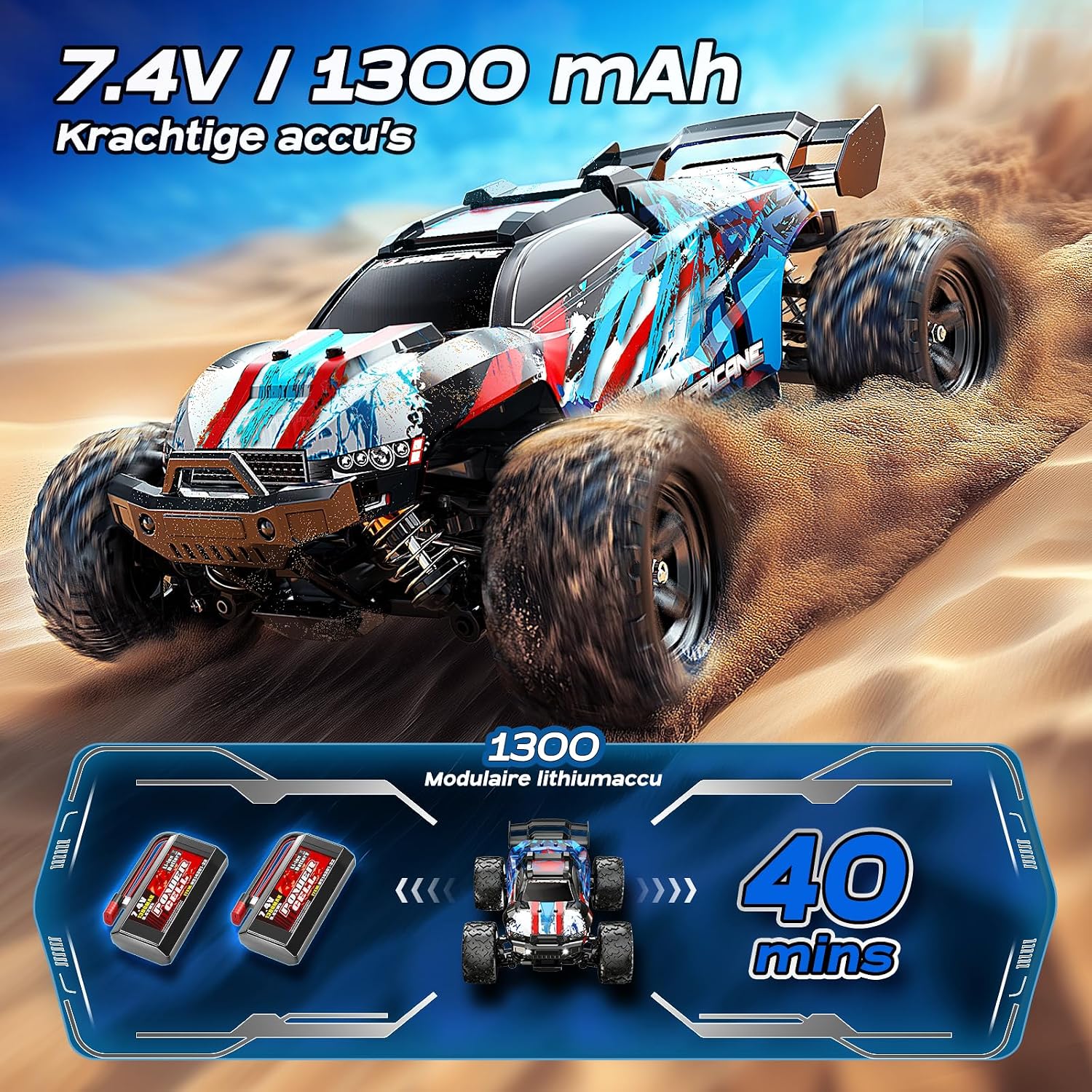 Detalle de Womaqu HS18321 RC-auto schaal 1:18, 4x4, tot 40 km/u en metalen aandrijflijn