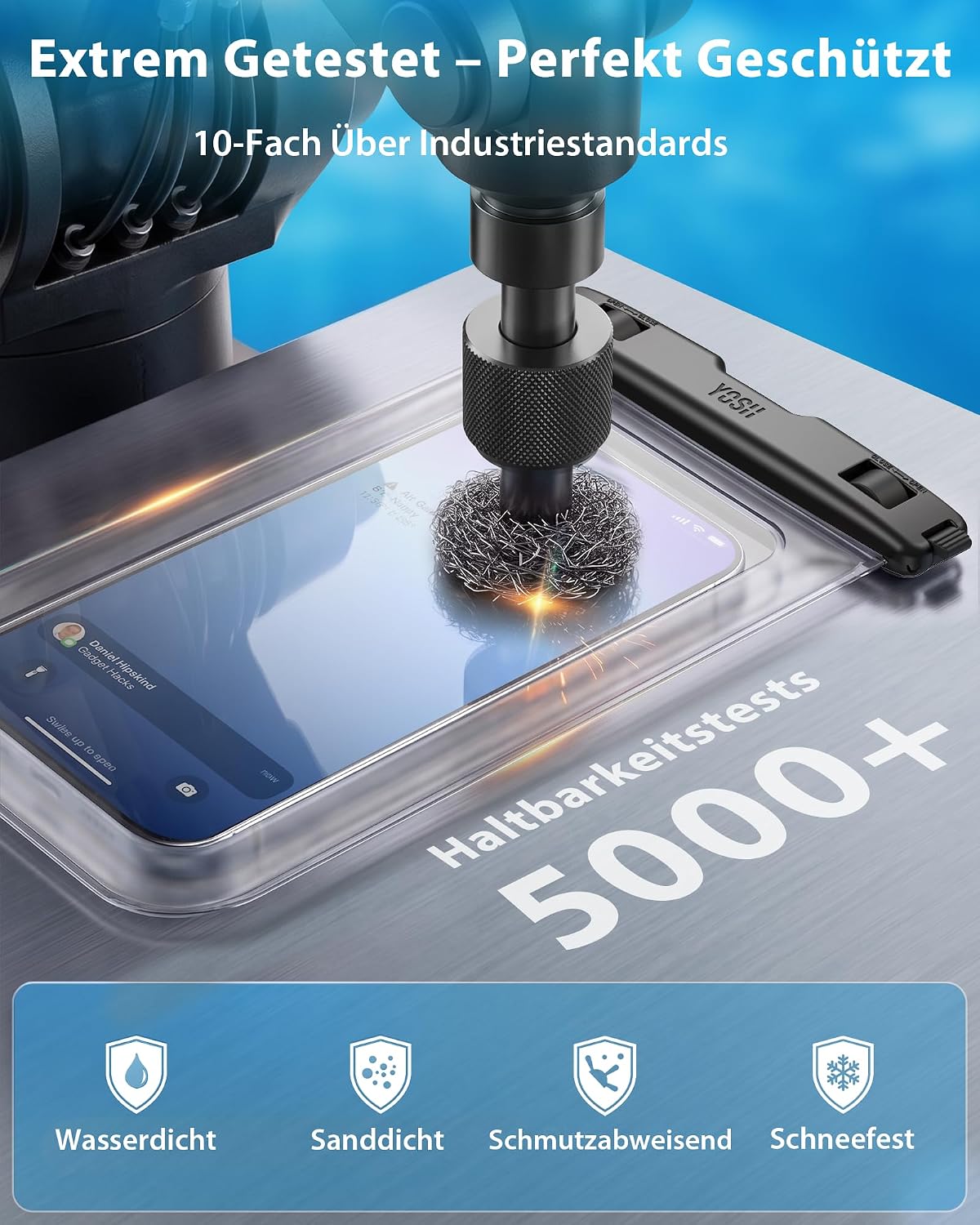Detalle de YOSH wasserdichte Handyhülle 7,0 Zoll – 2 Stück, IPX8 Unterwasserhülle kompatibel mit iPhone 17/16/15 Pro Max, Samsung S24/S23 Ultra, Xiaomi 17/15