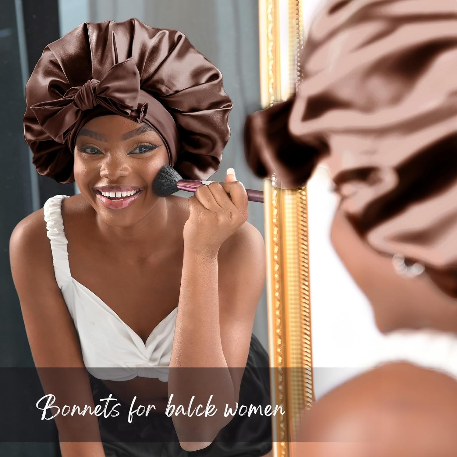 Thumbnail 3 de YANIBEST Seidenschlafmütze für Frauen – doppellagige Satin-Haube mit Bindeband für lockiges Haar
