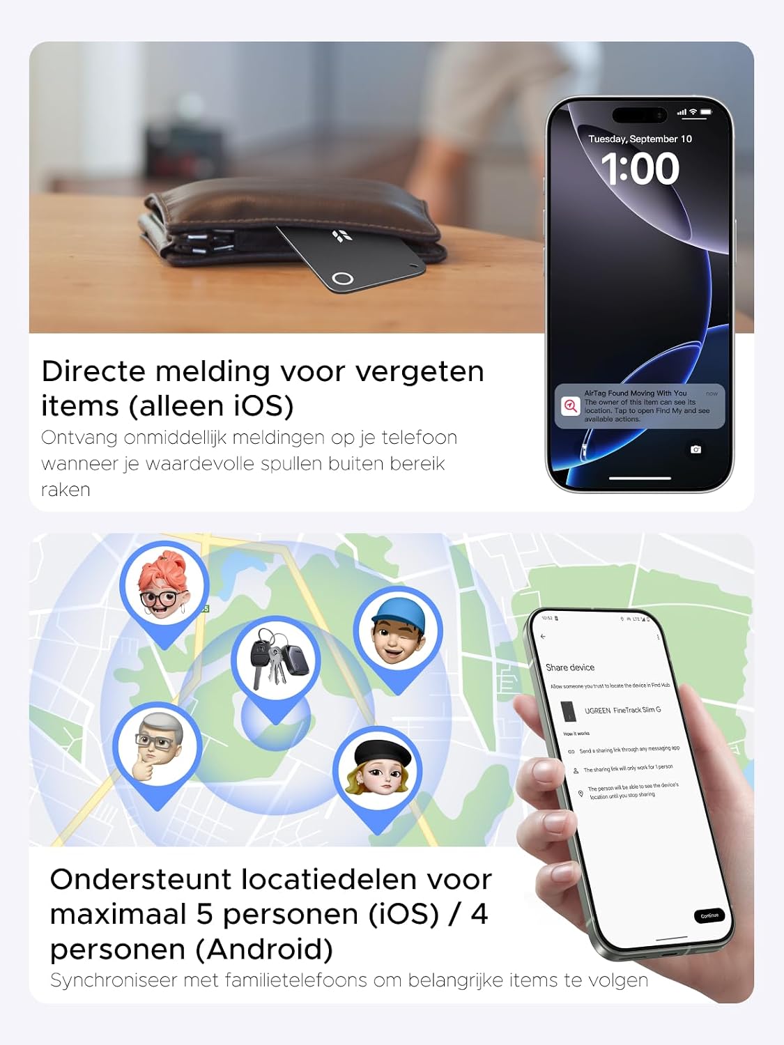 Thumbnail 6 de UGREEN FineTrack Slim Duo 2 kaarttracker, 1,9 mm dun met RFID-bescherming