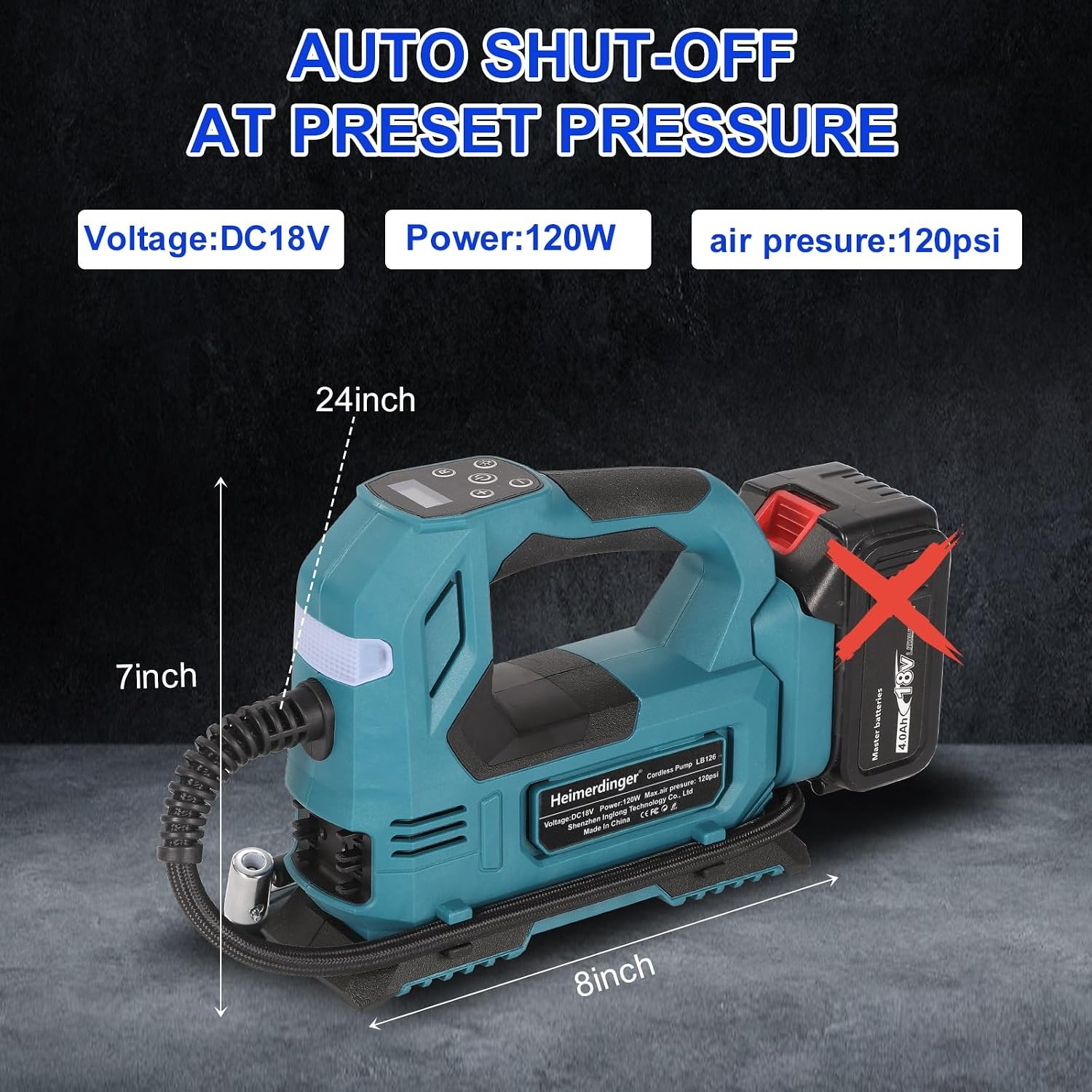 Thumbnail 5 de Cordless Tire Inflator for Makita: 120W Digital Air Pump with Dual Power