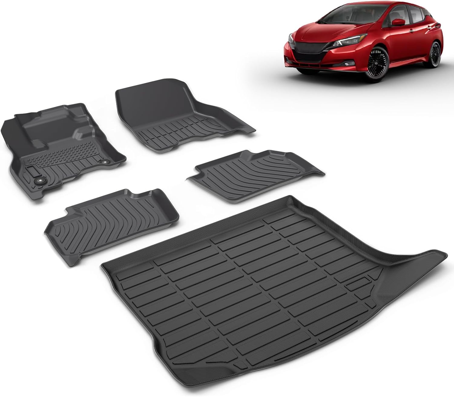 Detalle de VOUKIY All Weather Floor Mats & Cargo Liner for Nissan Leaf (2018–2025) – Custom Fit, Black