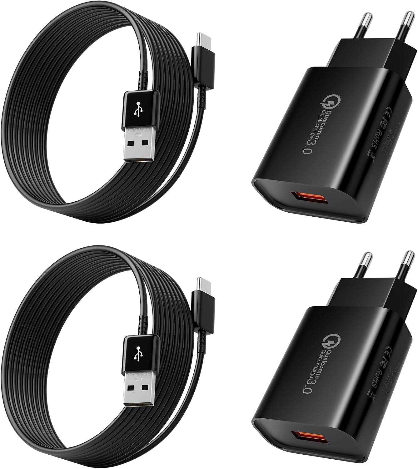 Detalle de JupptElectronics EP-TA20CXH snelladerset met QC 3.0 en USB-C-kabels van 2 m