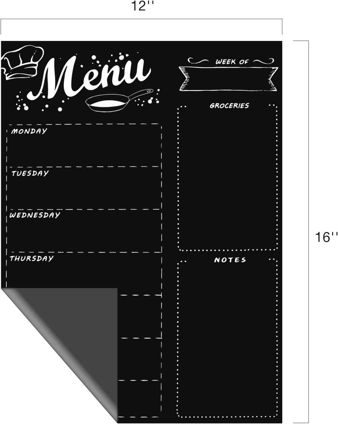 Detalle 2 de MoKo P6492 Magnetic Weekly Meal Planner, 16 × 12 in, Black, 8 Markers