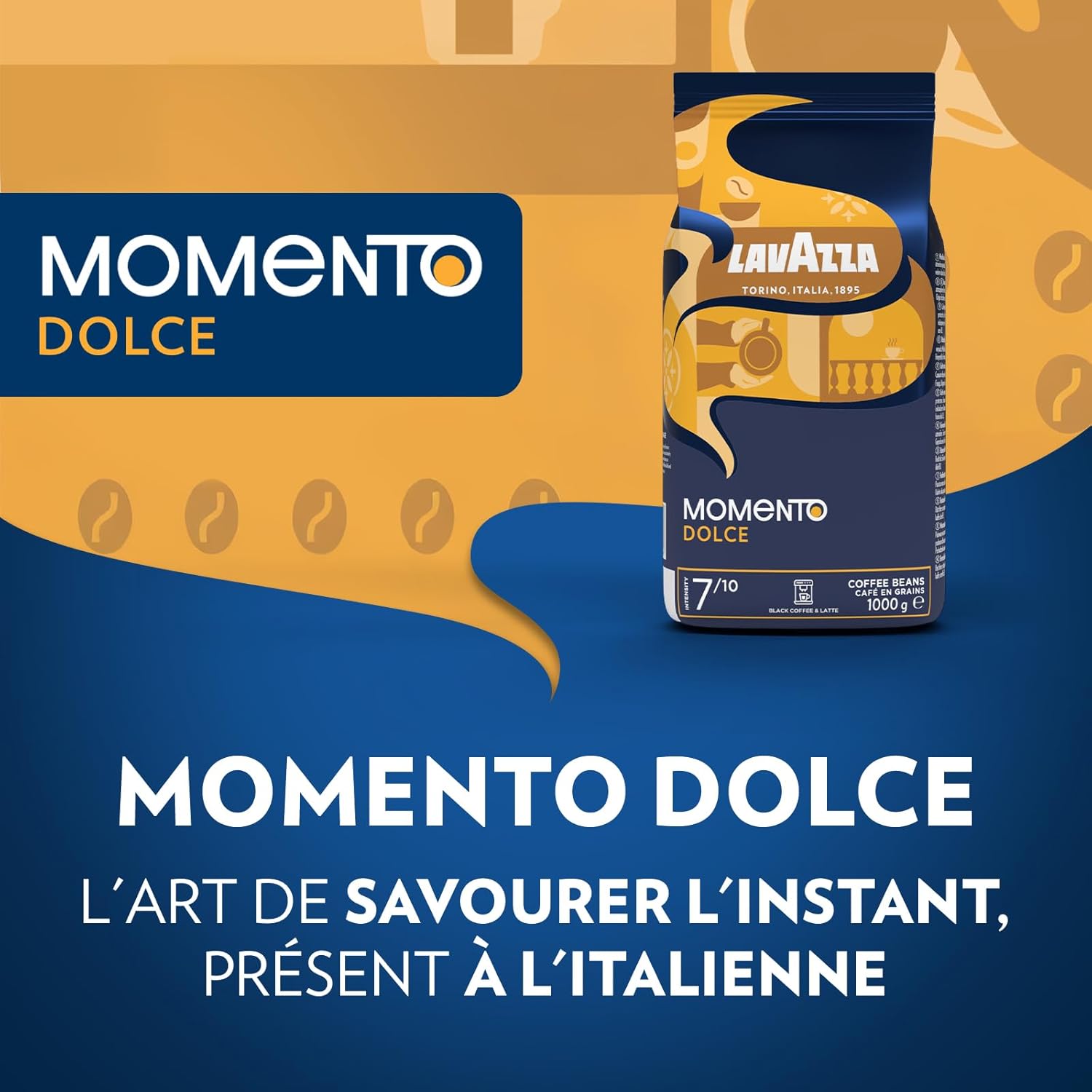 Detalle 2 de Lavazza Momento Dolce – Café en grains 1 kg pour machines automatiques, notes de chocolat, Arabica/Robusta