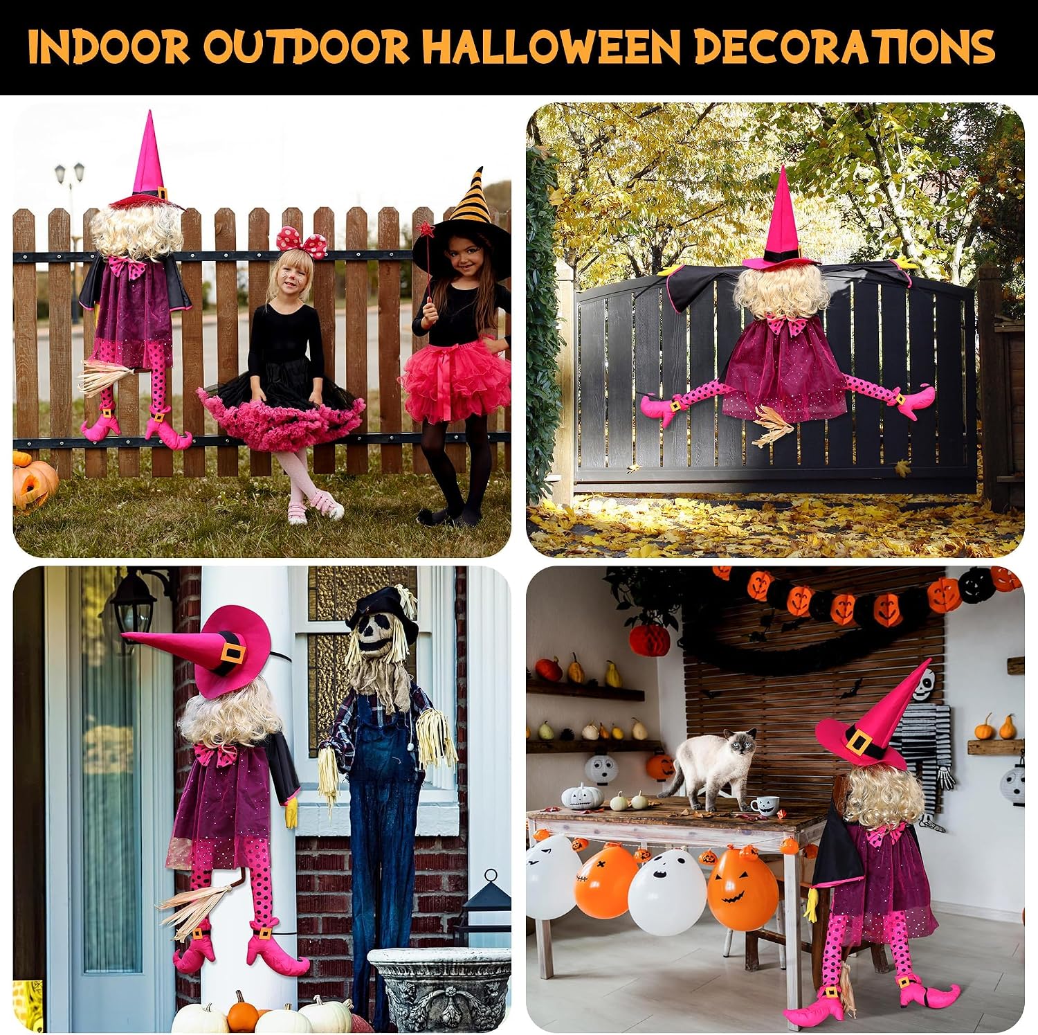 Thumbnail 4 de HOIIOH 53-Inch Pink Crashing Witch Halloween Yard Decoration