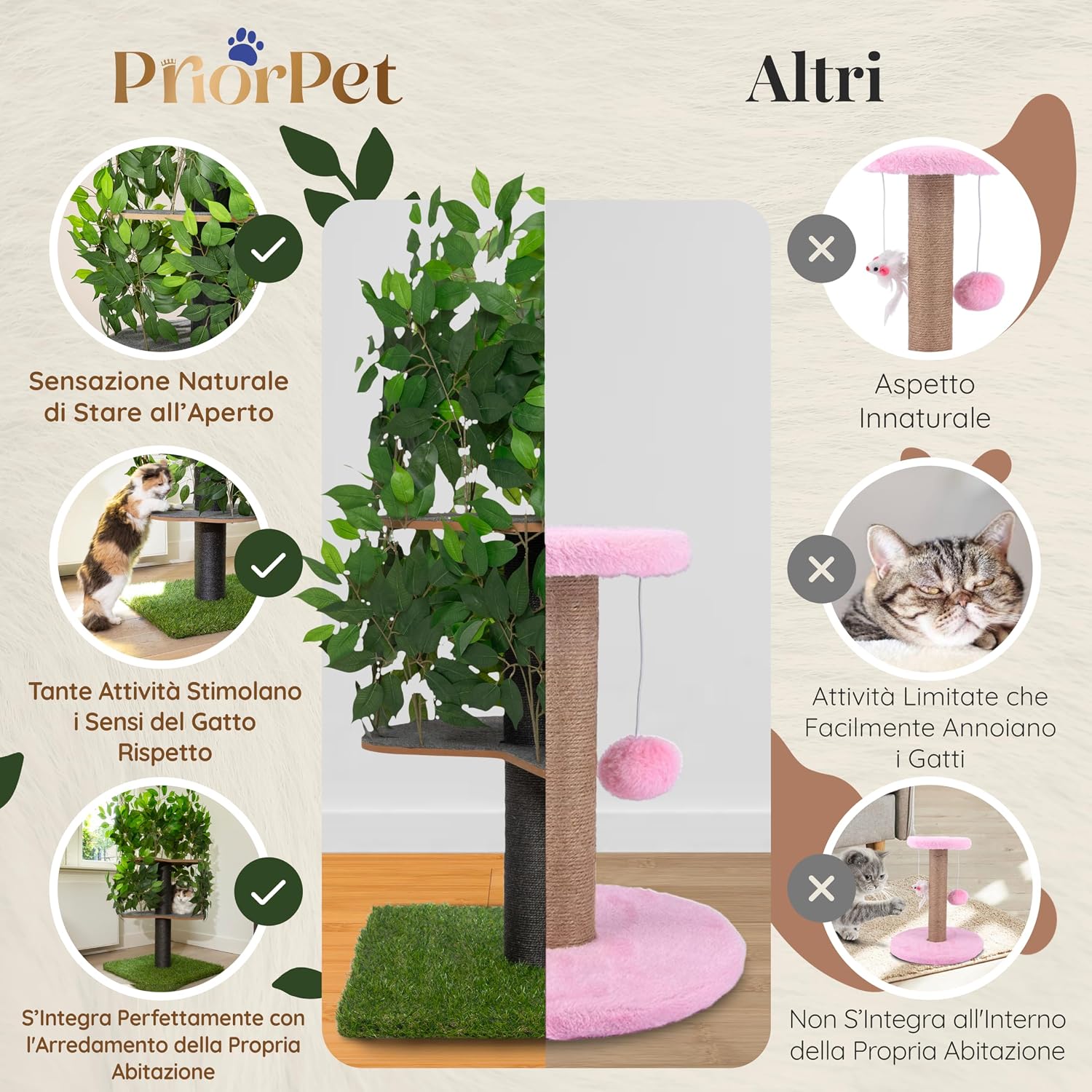 Detalle de Albero per gatti con Foglie – Tiragraffi brevettato con più livelli, 120 cm, verde