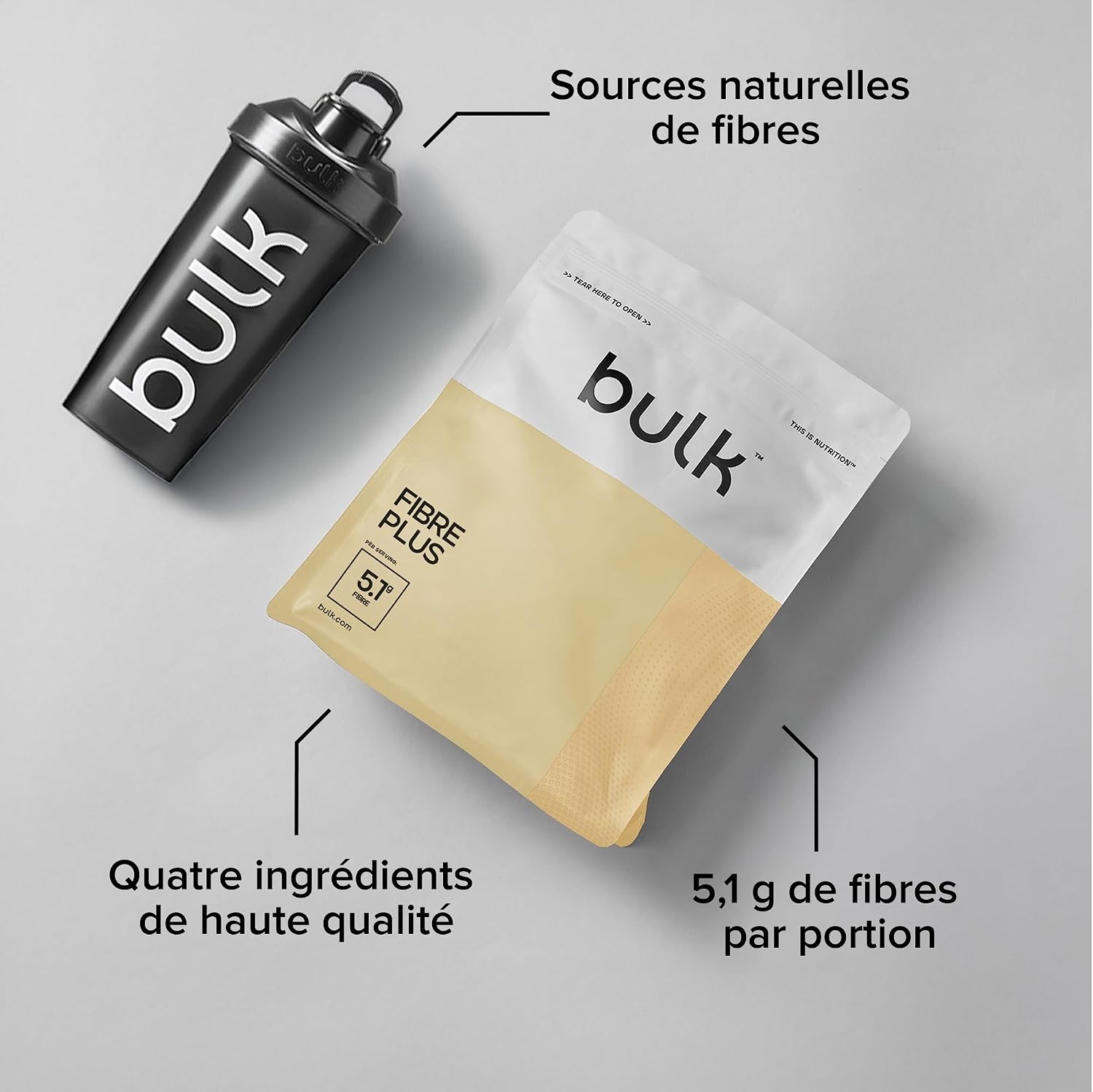 Detalle 2 de Bulk Fibre Plus Naturel — Poudre de fibres végétales 480 g (60 portions), vegan et non aromatisée
