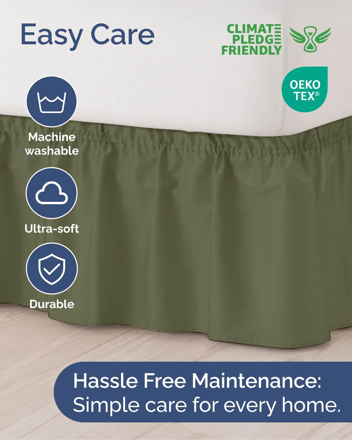 Thumbnail 5 de CGK Unlimited bedskirts Wrap-Around Bed Skirt, King, 12" Sage Green, Elastic Fit
