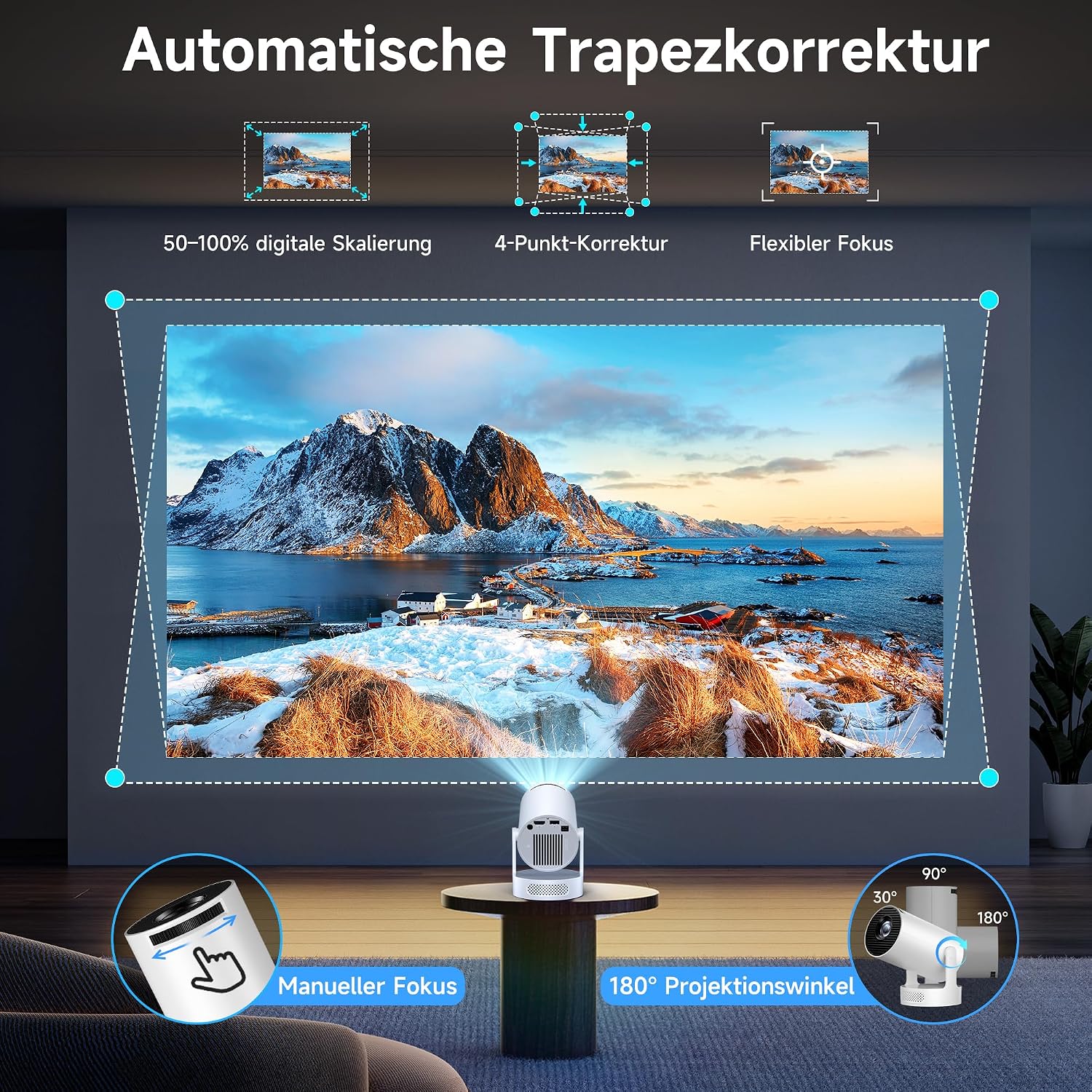 Detalle de Philoent Mini Beamer – Smart Projektor 4K/1080p, WiFi 6 & Bluetooth 5.4