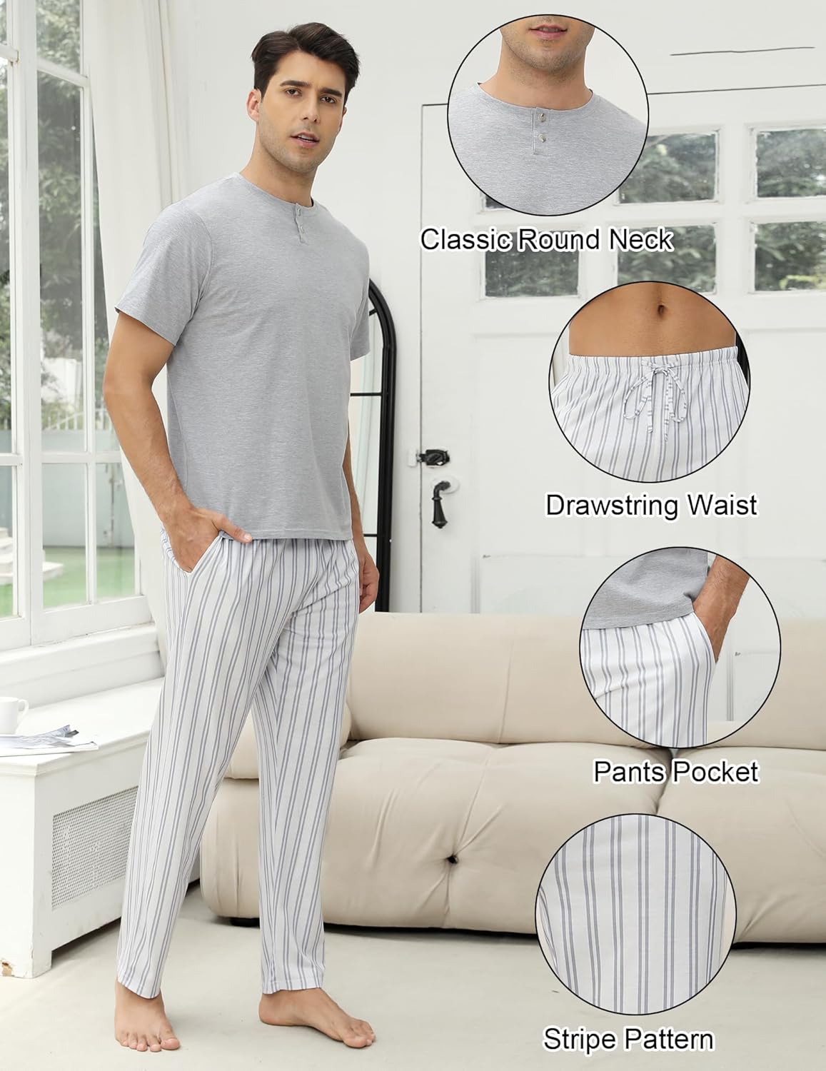Thumbnail 3 de TeJoyce Men's Cotton Short Sleeve and Pants 2-Piece Pajama Set