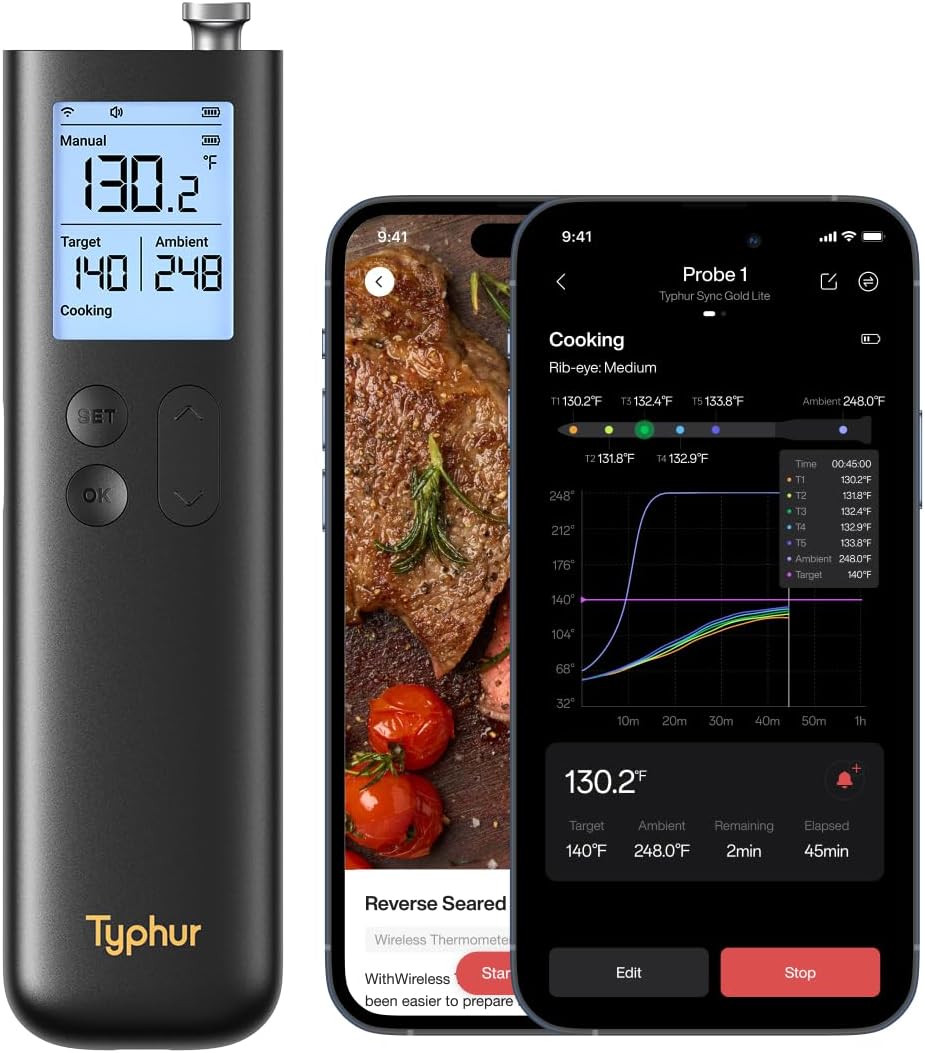 Detalle de Typhur YS-WT10 Sync Gold Gen2 Wireless Meat Thermometer, 6 Sensors & LCD