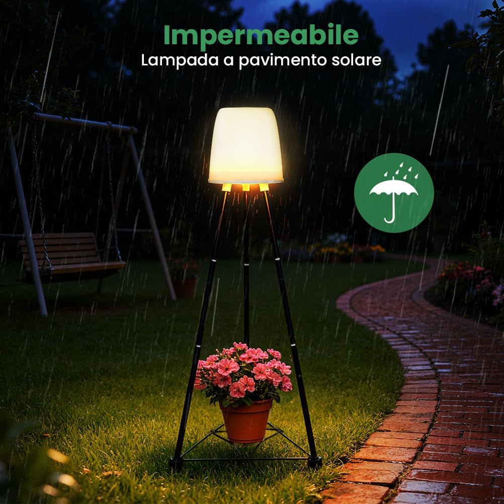 Detalle 1 de OUSFOT Lampada Solare da Terra Esterno RGB e Bianco Caldo – Impermeabile con supporto per fiori