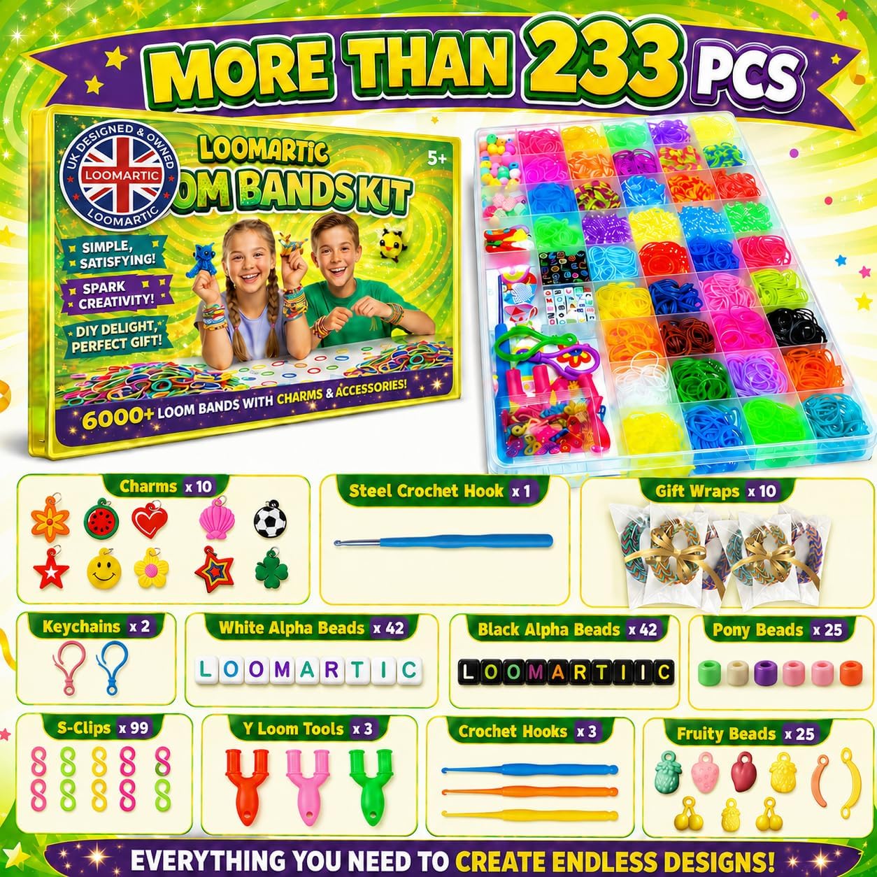 Detalle 2 de Loomartic 6000+ Elastic Rubber Loom Bands Kit