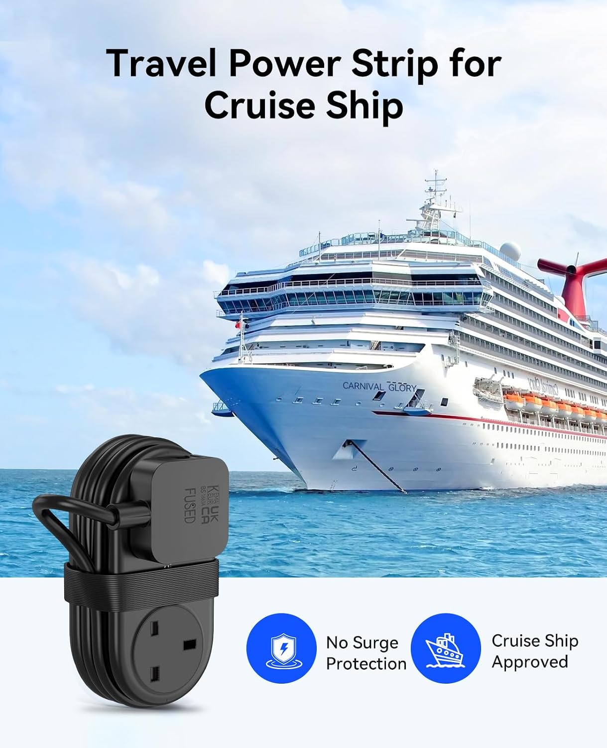 Thumbnail 6 de ORICO Travel Extension Lead with USB Slots (2 outlets, 3 USB ports, 13A) – rollable power strip for travel and home
