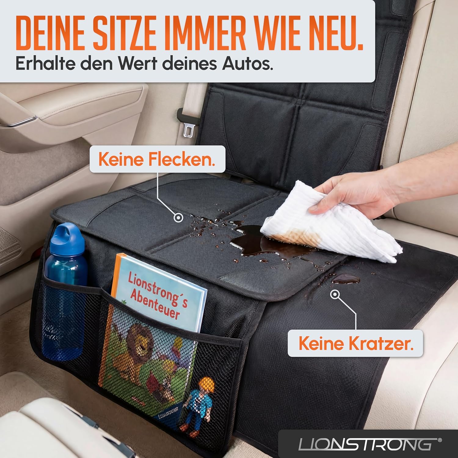 Detalle 2 de LIONSTRONG Kindersitzunterlage Schwarz, wasserabweisend