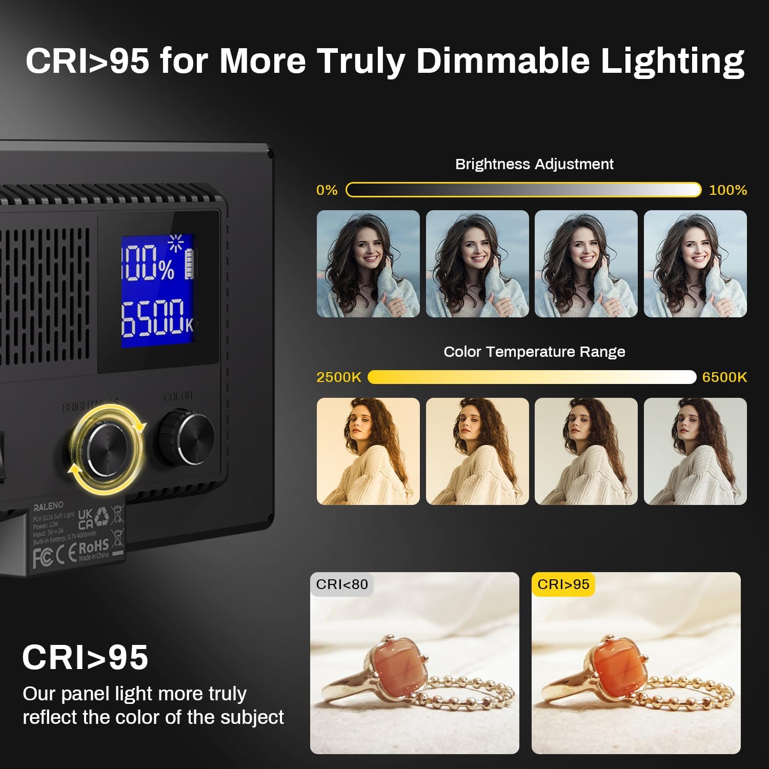 Thumbnail 2 de RALENO 116 LED Videoleuchte 12W mit Akku 4000mAh 🎥