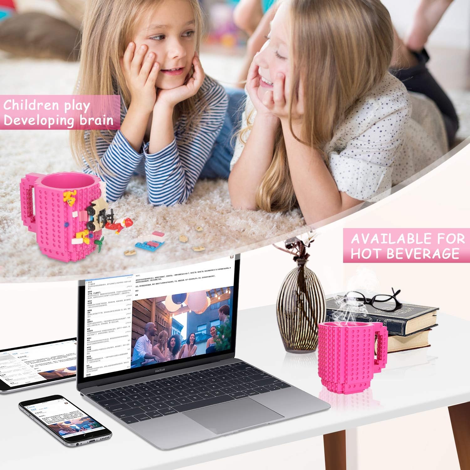 Thumbnail 5 de Sinnsally MKB771 Build-On Brick Mug, Pink, 450 ml, Building-Block Surface