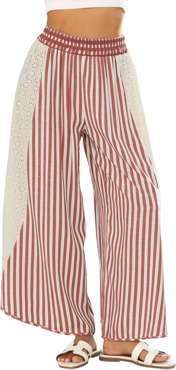 Detalle de Athlisan Womens Summer Casual Loose Striped Wide Leg Lounge Pants with Elastic Waist