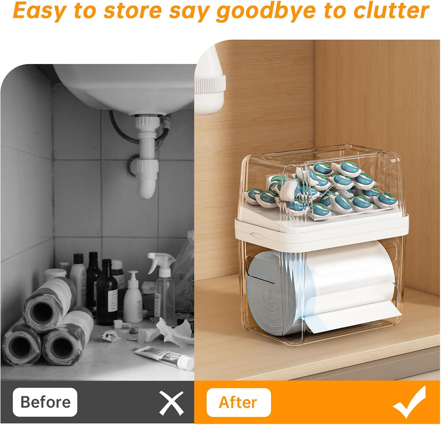Detalle de 2-in-1 Trash Bag Holder, Laundry & Dishwasher Pods Container – Under Sink Organizer
