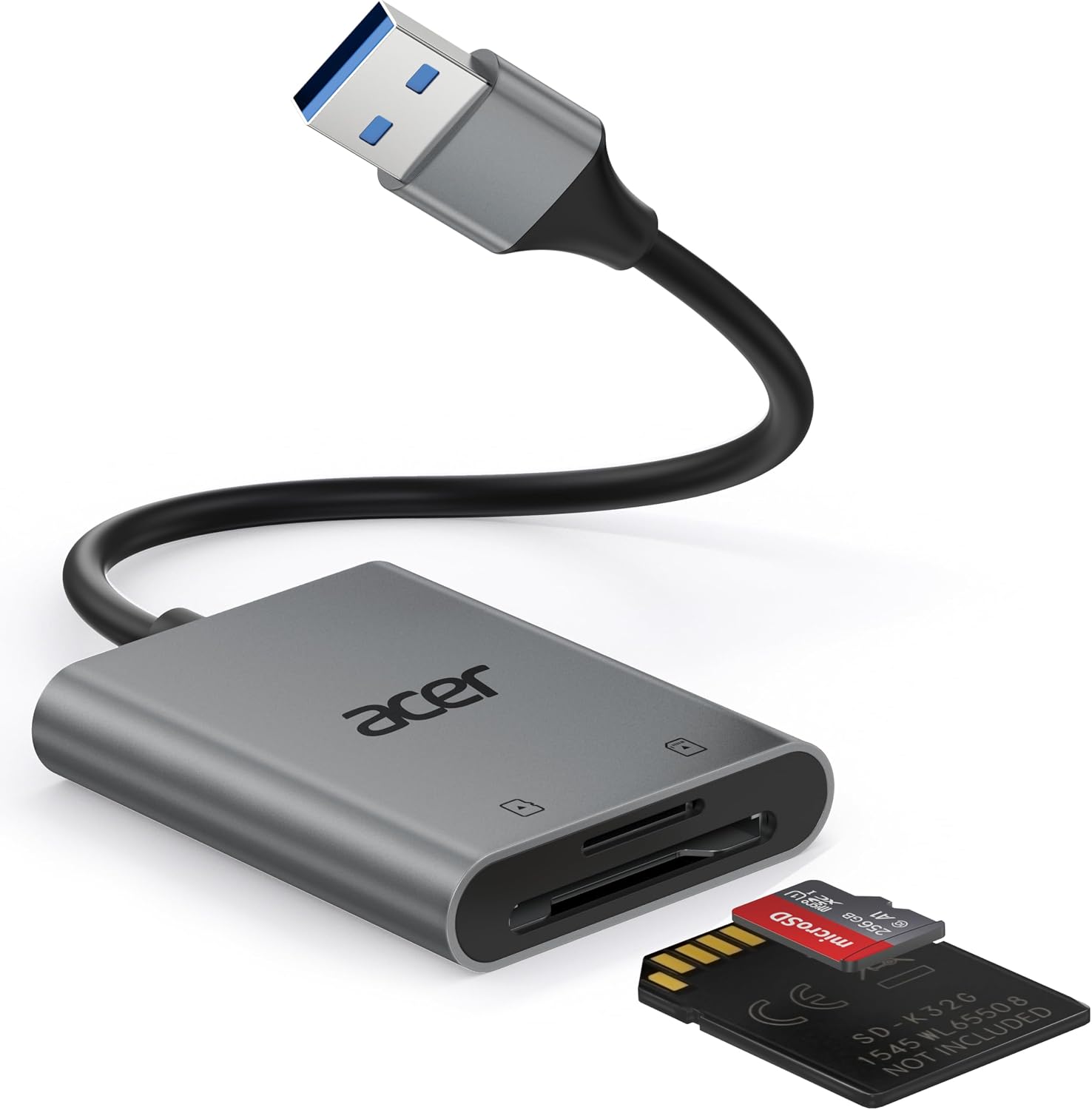 Lettore di schede SD USB 3.0 con cavo Acer: lettura simultanea SD e microSD in alluminio, fino a 2 TB