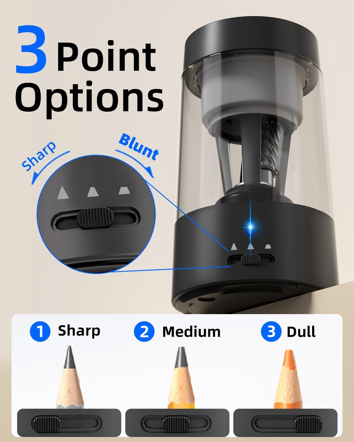 Thumbnail 2 de ZMOL Full Automatic Electric Pencil Sharpener – 6-8 mm, Rechargeable with Container (Black)