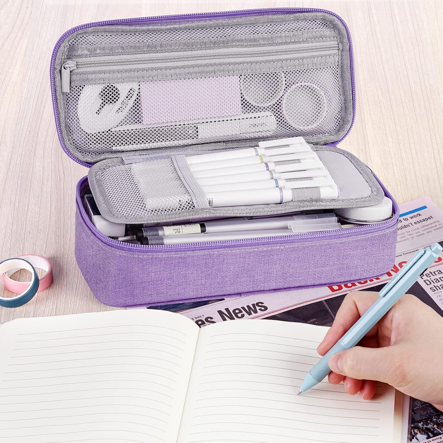 Thumbnail 5 de WEMATE Federmäppchen mit 5 Fächern (ca. 9 × 4,3 × 2,4 in) – großer Pencil-Case mit Reißverschluss