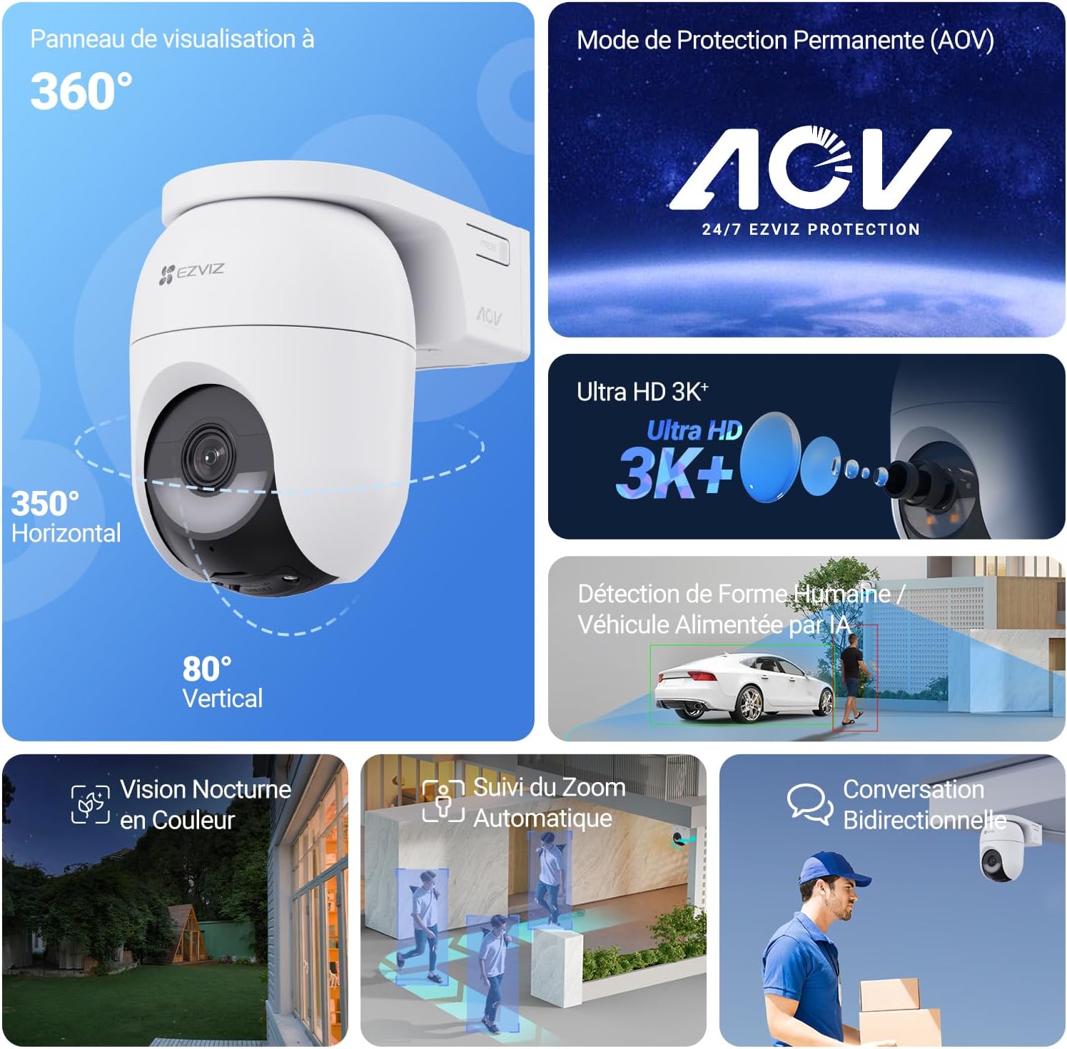 Detalle 2 de EZVIZ CB8 Lite 3K+ Extérieur sans Fil : Caméra PT 360° avec Détection IA et Vision Nocturne en Couleurs