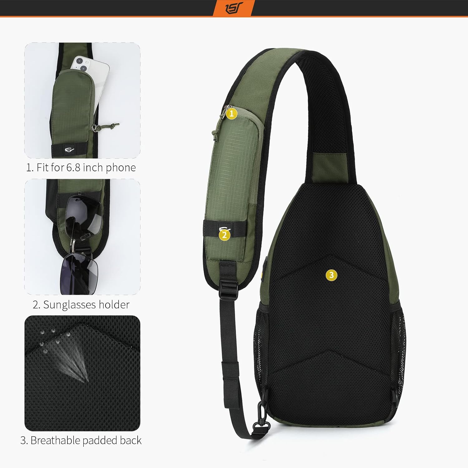 Detalle de SKYSPER Sling Bag Crossbody Backpack (6L) – lightweight water-repellent travel & hiking daypack