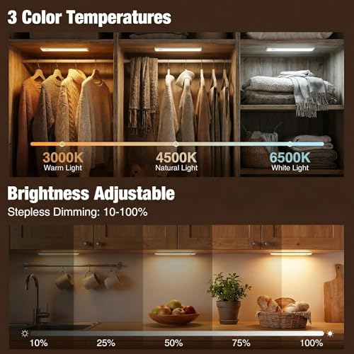 Detalle 2 de Slochi Rechargeable Under Cabinet Kitchen Lights (3 Color, Dimmable, 3 Modes) – 20cm, 3 Pack
