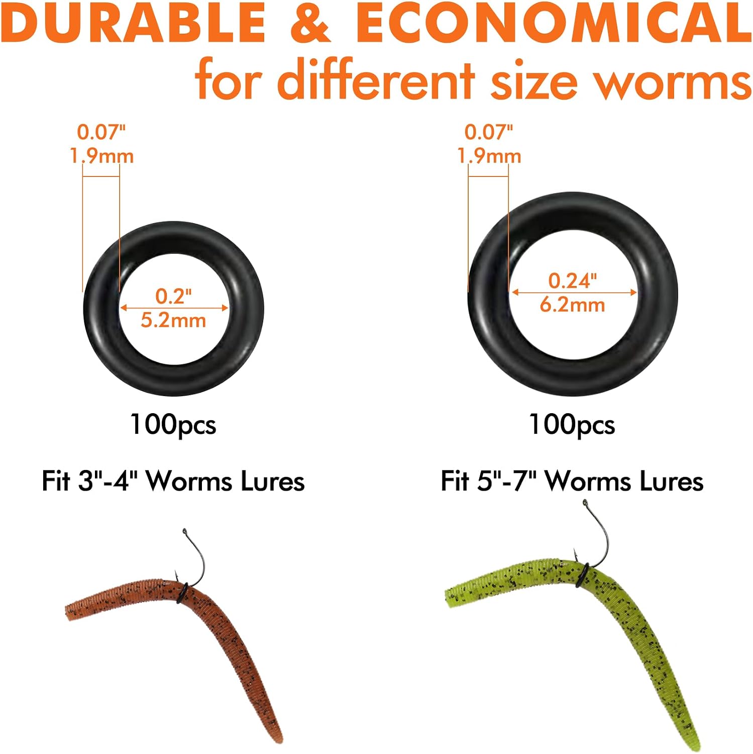 Detalle de Truscend Gradient Wacky Rig Tool with Silicone O Rings (210 Pcs) for 3"-4" and 5"-7" Worm Lures