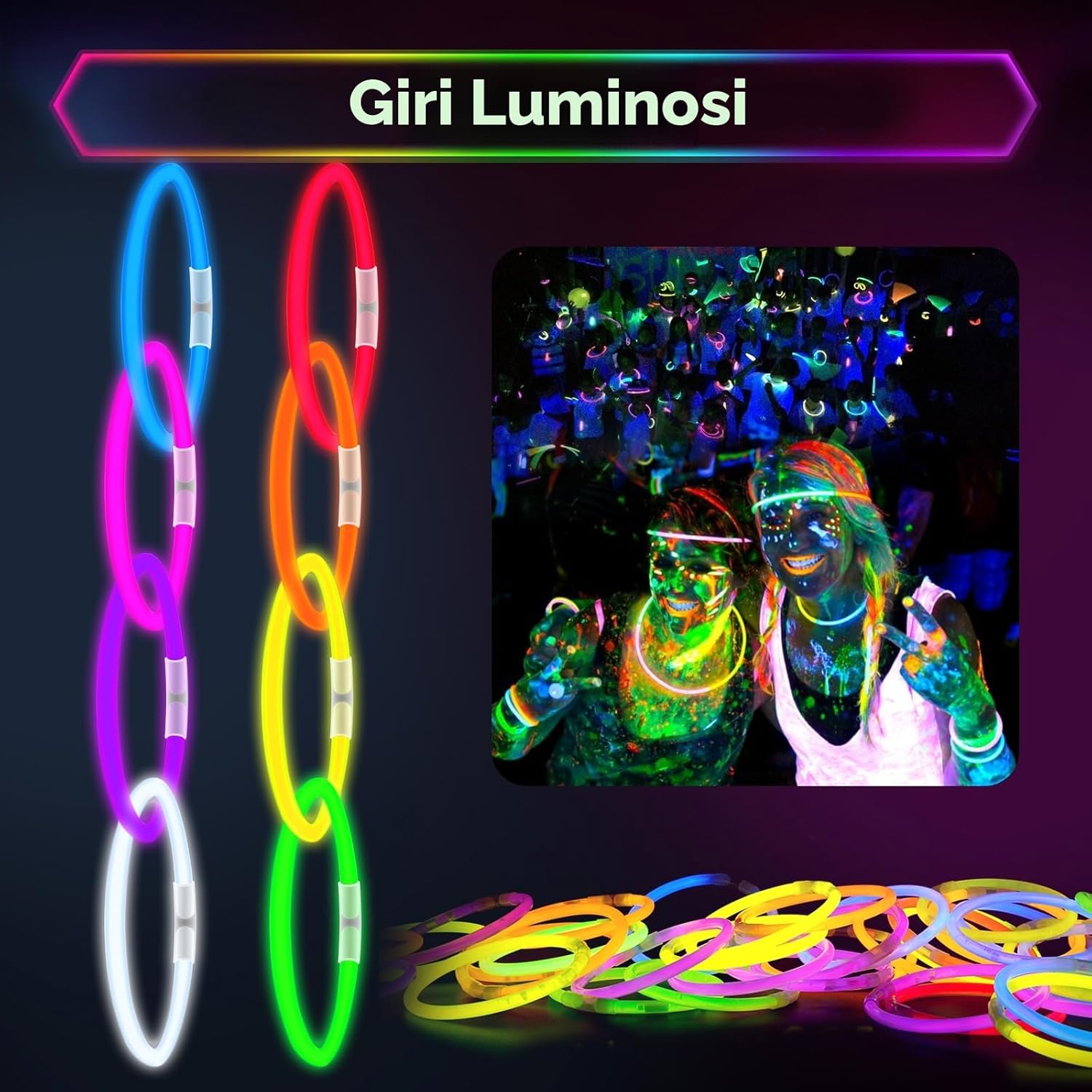 Thumbnail 4 de Kangtaixin braccialetti luminosi fluorescenti per bambini con 100 bastoncini e 100 connettori