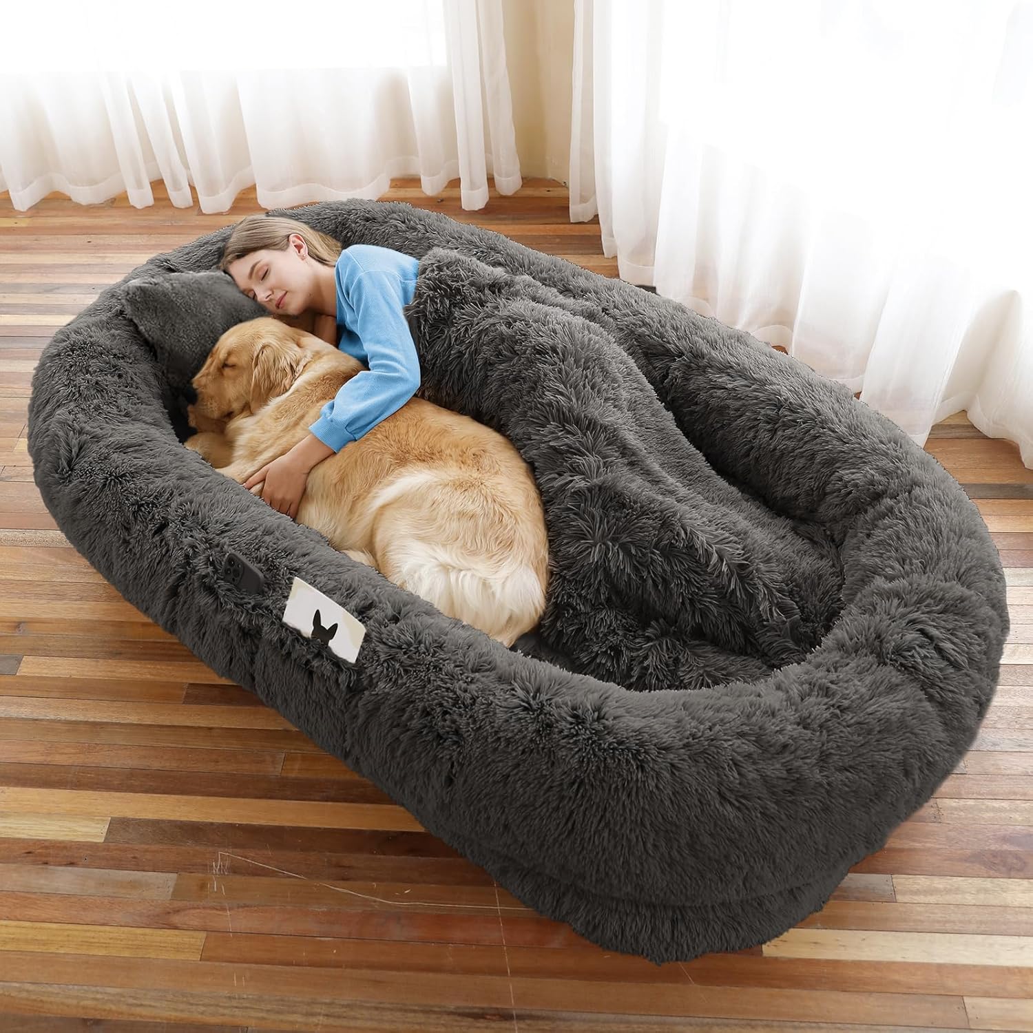 WROS Human Dog Bed (71''x45''x12'') Washable Faux Fur Pet Bed for People, Dark Grey