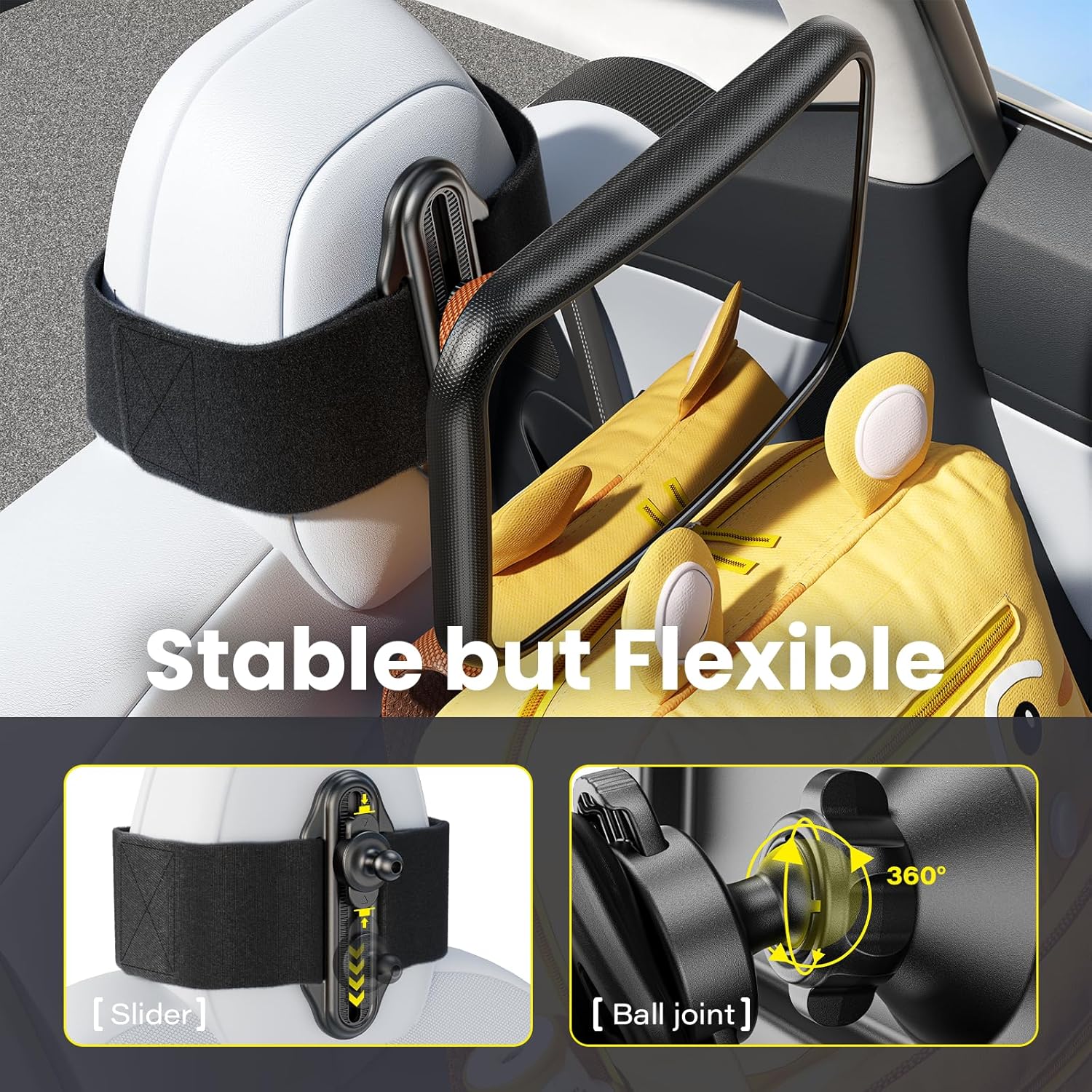 Thumbnail 4 de Shatterproof Fixed Headrest Car Mirror for Baby Rear Facing – 360° Wide-View Velcro Strap