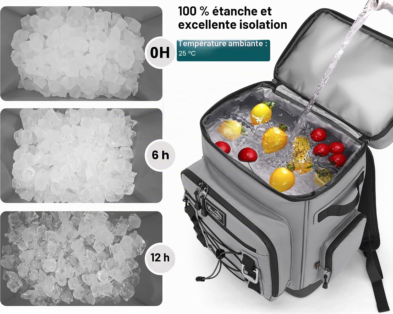 Detalle de Youngoa Sac à Dos Isotherme 30L – Grand sac glacière étanche pour pique-nique, camping et plage