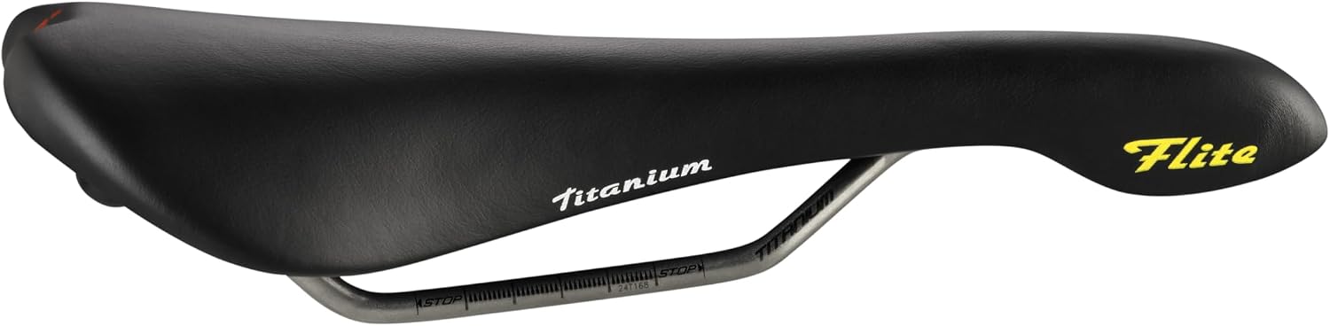 Detalle de Selle Italia Flite 1990 – płaskie siodełko rowerowe ze skóry, z ramą TI 316