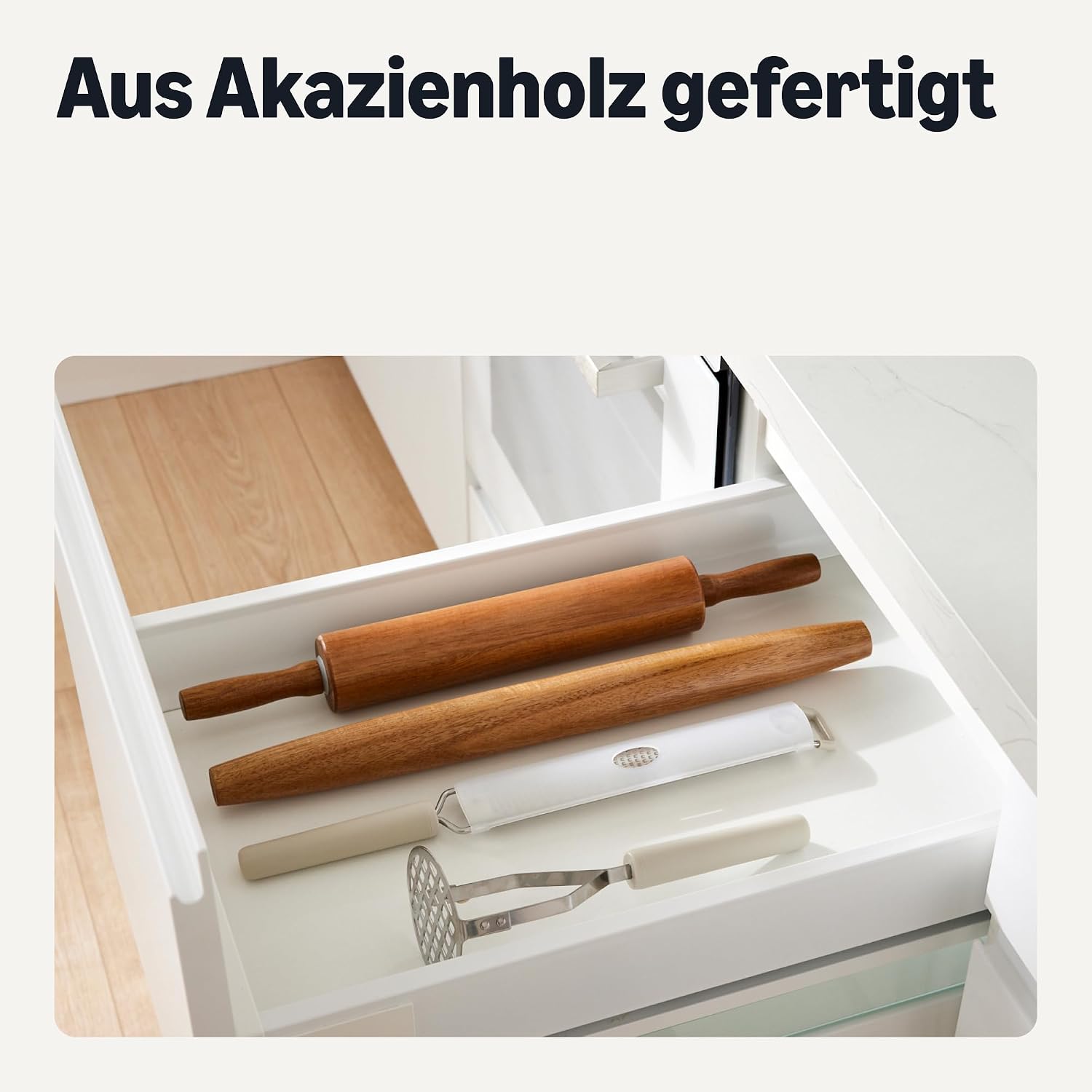 Detalle de Amazon Basics Französisches Nudelholz aus Akazienholz, 43,2 cm – Antihaftbeschichtung